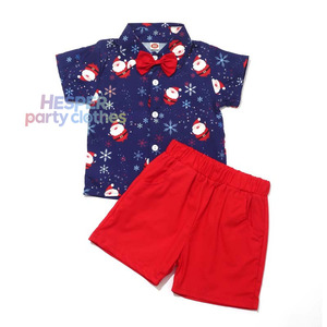 HP 2023 Ensemble haut imprimé Père Noël pour nouveau-né + pantalon rouge, vêtements de Noël pour garçons KBCS-015 - Product Image 1