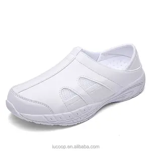흰색 편안한 간호사 신발 산업 발가락 안전 병원 캐주얼 신발 끈이없는 여성 간호 신발