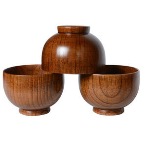 Japanese Style Wooden Bowls Set 4Pc Handmade Solid Color For Hotel Coffee <b>Tea</b> Gifting - Product Image 3