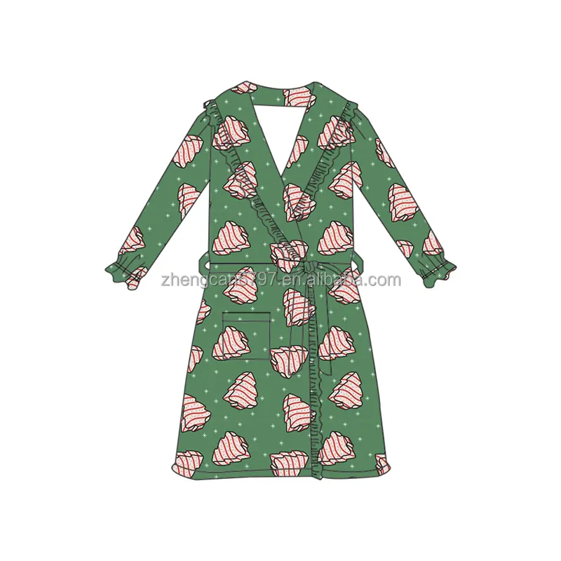 Custom Print Baby Pajamas Cute Girl Sleep Clothes Wholesale Retro Christmas Tree Cakes Pattern Kids Sleepwear