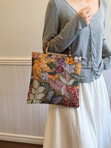 Vintage Fashion <b>Sequin</b> Tote Bag <b>Handbag</b> With Bamboo Handle, Large Capacity Hand Bag Flower Shoulder Bag for Women - Product Image 1