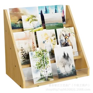 Estante de almacenamiento de tarjetas de felicitación de madera para escritorio, estantería de acrílico, expositor de tarjetas de felicitación escalonado - Product Image 5