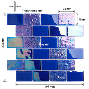 Mosaico in Vetro Metallizzato Blu Profondo con Design Orizzontale Offset e <span class=keywords><strong>Rivestimento</strong></span> Riflettente Perlato per Progetti - Product Image 4