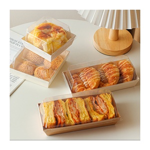 Boîtes en papier d'emballage de boulangerie pâtisserie blanche personnalisée pour dessert Boîte à biscuits transparente pour sandwich à gâteau avec couvercle en fenêtre en PVC transparent