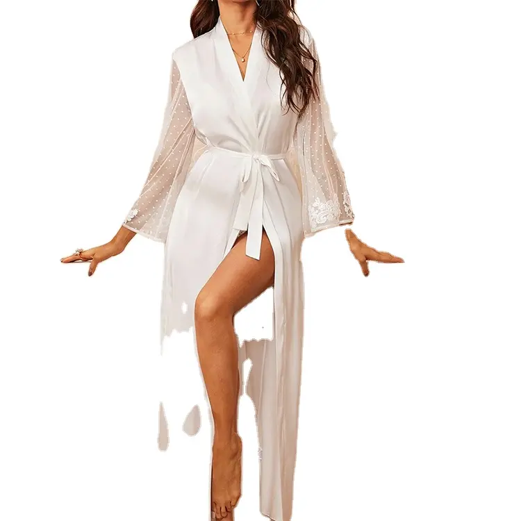 Nuisette érotique pour femmes, ensemble Lingerie de luxe Sexy, une pièce, manches longues, cheville, transparent, Kimono, 2020