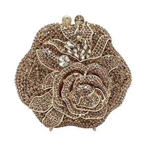 Sac de soirée pour femme, charmant, à fleurs, avec strass, pochette à cristaux étincelants, sac romantique pour rendez-vous et réunions - Product Image 1