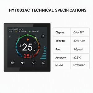 Colore TFT schermo intelligente ventola Coil <span class=keywords><strong>termostato</strong></span> 220V o 24V ventola a tre velocità Smart Life e TUYA App Control personalizzabile - Product Image 6