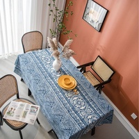 Nappe en tissu imprimé en coton et lin, style rétro classique, bleu et blanc, pour la décoration de la maison, du restaurant et de la cuisine
