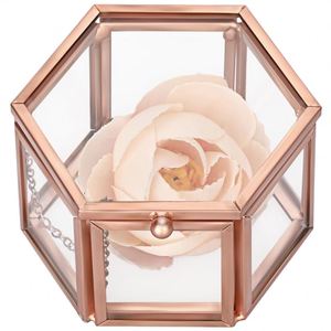 Caja de Joyería Hexagonal de Cristal Dorado Vintage, Organizador de Joyas Geométrico, Estuche de Recuerdos de Latón Hecho a Mano para Propuesta de Matrimonio, Decoración del Hogar - Product Image 1