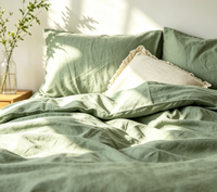 Parure de lit en lin français 100% lavé à la pierre vert sauge, ensemble de housse de couette couleur unie, ensemble de draps en lin naturel