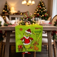 Chemin de table et sets de table lavables en polyester à thème Grinch de Noël transfrontalier – Décorations de fêtes