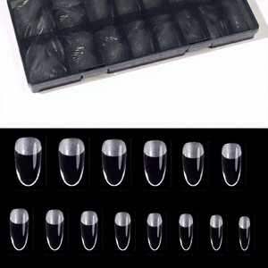 320 pièces de faux ongles ultra fins, sans couture, semi-mat, en boîte noire, forme ovale et trapézoïdale, pour salon - Product Image 1
