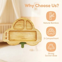 Assiette pour tout-petits en fibre de bambou naturelle, en forme de voiture de dessin animé, 3 compartiments, base antidérapante à ventouse, ustensiles d'alimentation pour bébé