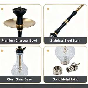 Black Glass <b>Hookah</b> Set Metal Stand Water <b>Pipe</b> with Bowl Tray Dual Tube for Lounge Bar - Product Image 2