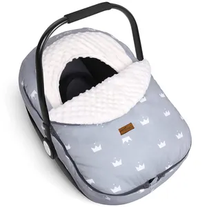 Baby Car Seat Cover Blanket Style Winter Car Seat Canopy for Babies Warm Plush Fleece Baby Carrier Cover for Infant Pushchair