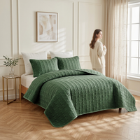 Ensemble de 3 couvre-lits matelassés vert olive, garnissage polyester, couette fine, literie