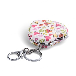 Custom Logo Makeup Diamond Bling Bling Portable PU Leather Vanity Cosmetic Heart Shape Mirror - Product Image 5