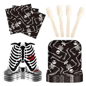 DAMAI Halloween-themed Paper Plate Set - Skull Bone Paper Plate Set Disposable Party Tableware - Product Image 3