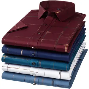 Camicie Vintage a maniche corte estive elastiche Non in ferro per uomini <span class=keywords><strong>abiti</strong></span> Casual <span class=keywords><strong>firmati</strong></span> a quadri - Product Image 2