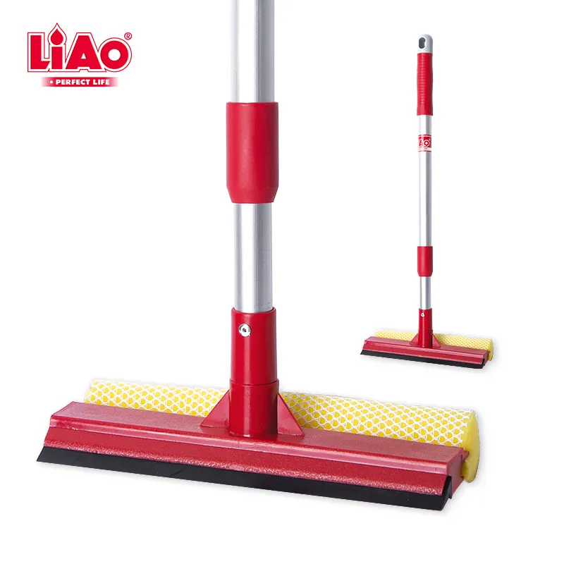 LiAo 8" small dual use glass cleaning window squeegee with sponge scrubber and aluminum handle