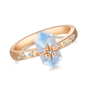 925 Silver Rose Gold Plated <b>Crystal</b> <b>Ring</b> With Star Design And Aquamarine Bohemian Style Unisex Gemstone <b>Ring</b> - Product Image 1