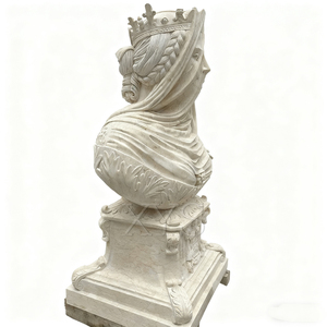 Esta es una escultura europea de busto de la Reina Velada, tallada integralmente a mano en mármol beige natural. - Product Image 5