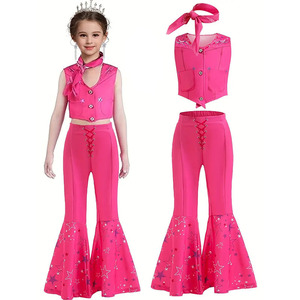 Disfraz de Vaquera Rosa para Niñas, Chaleco sin Mangas, Pantalones Acampanados <span class=keywords><strong>con</strong></span> Estampado de Estrellas, Conjunto <span class=keywords><strong>con</strong></span> Pañuelo y Bolso, Disfraz de Halloween Estilo Disco de los 70 - Product Image 2