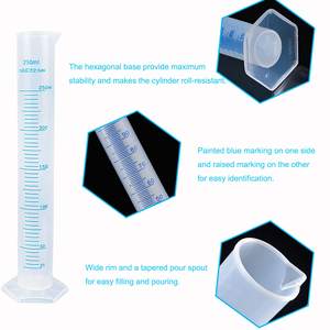 प्लास्टिक ग्रेजुएटेड सिलेंडर 250 मिलीलीटर पारदर्शी मापने वाला सिलेंडर सेट मापने वाली टेस्ट ट्यूब फ्लास्क ग्रेजुएटेड सिलेंडर बीकर - Product Image 3