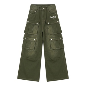 Pantalones Cargo Anchos de Mezclilla Vintage Lavados para Hombre al por Mayor TKAN1145D Y2K, Ajuste Holgado, Estilo Urbano, con Múltiples Bolsillos, Vaqueros Utilitarios - Product Image 1