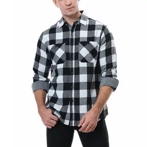 New styles stewhite and black checks cotton winter custom wholesale oversized men boxy flannel shirt long sleeve plaid shirt