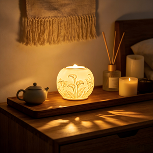 <span class=keywords><strong>Lampada</strong></span> Notturna LED in Porcellana Traslucida con Calla Lirica in Rilievo, Decorazione Zen Spa, <span class=keywords><strong>Fontana</strong></span> d'Acqua - Product Image 1