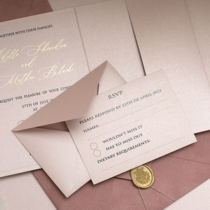 Lujosas y preciosas invitaciones de boda de oro y Rosa antigua, estampado de lámina dorada, invitación de carta, boda con sello de cera - Product Image 3