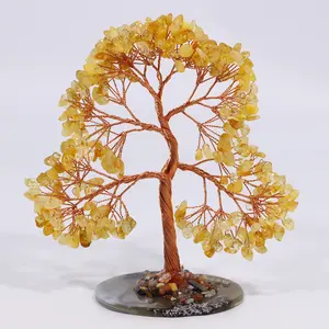 1Pc Super Mini Crystal Money Tree Koperdraad Verpakt Agaat Slice Base Feng Shui Home Decor Voor Reiki & Chakra Healing