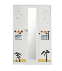 Armoire à vêtements <span class=keywords><strong>en</strong></span> acier, grande armoire, meubles de chambre à coucher <span class=keywords><strong>en</strong></span> métal, 3 portes avec miroir, grand espace de rangement - Product Image 1
