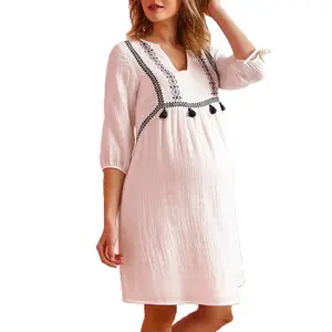 Custom casual elegant plus size cotton maternity dress pregnant women