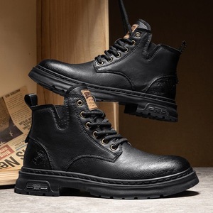 Botas Martin para hombre, caña alta, estilo americano-inglés, para todo tipo de clima, impermeables, con cremallera lateral, cuero genuino, suela de goma - Product Image 5