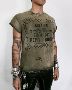 Custom Raw Hem Screen Print Ripped Muscle Fit Tank Top Chaleco sin mangas Camiseta Stone Faded Tee Distressed Acid Wash Camisetas Hombres - Product Image 3