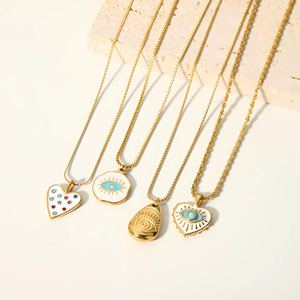 Collier ras du cou vintage, nouvelle arrivée, cœur, plaqué or 18 carats, acier inoxydable, œil du diable, chaîne de pull, pendentif - Product Image 1