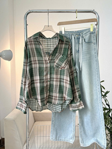 A766 Trendy <b>Women</b>_s Plaid <b>Shirt</b> – Soft, Cool, Dual-Layer Linen Blend Button Down <b>Loose</b> Casual Autumn Top with Pocket - Product Image 6