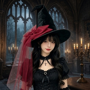 Gothic Witch <b>Hat</b> with Oversized Tulle Bow Halloween Wizard Cap Dark Lolita Headpiece for Cosplay - Product Image 3