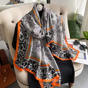 New 2023 Autumn Style Big Size Silk Scarf 180 * 90 Fashion Woman Polyester Scarf Shawls Women's Designer Scarves Luxury Brand