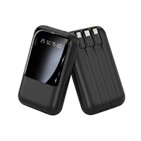 Power Bank Mini Portabel 10000mAh dengan 3 Kabel Pengisian Daya Terintegrasi (Micro USB//USB-Type C) Layar Digital Pengisian Cepat USB