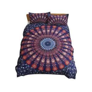 Parure de lit en coton, ensemble de literie moelleux et respirant, avec housse de couette, couvre-lit, tapisserie indienne à Mandala,