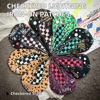Patchs thermocollants en chenille brodés à petits carreaux et motifs éclair pour la décoration de vêtements, chapeaux et sacs pour femmes et filles - Vente en gros
