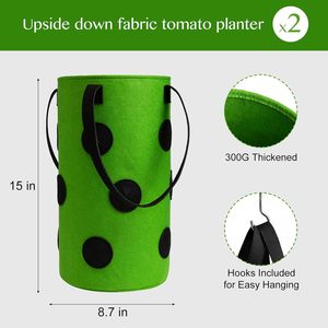 Lot de 2 sacs de plantation suspendus vert pour tomates et herbes, sacs de plantation durables en tissu aéré pour fraises, à suspendre en extérieur - Product Image 5