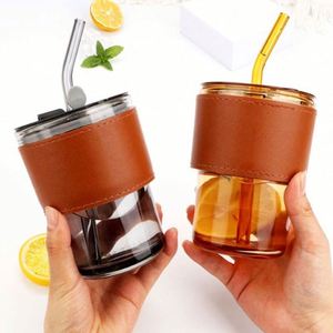 Bouteille d'eau portable créative et tendance en verre simple paroi avec paille, grande capacité, idéale pour l'été – Cadeau parfait - Product Image 1