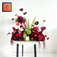 Composition florale artificielle bordeaux en soie Anthurium pour centre de table de mariage, décoration de table et d'allée pour événements et fêtes (vente en gros)