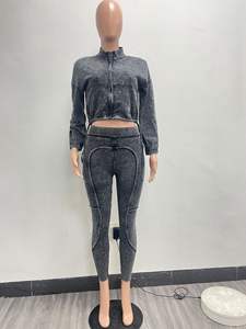 Viviblook Z1207ST03 hiver à manches longues coton acide culture veste pantalons longs dame Vintage deux pièces survêtement ensemble femmes tenues - Product Image 4