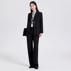 Women's Formal Suit Set Solid Color Polyester Anti-Wrinkle Blazer Pants Work Uniform College Student Teacher Interview Attire - Product Image 4