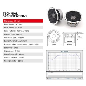 Sennuopu-Altavoz de 3 vías de audio para coche, de 2 pulgadas altavoz de agudos, woofer de graves de rango medio de 3,5 pulgadas, altavoz de aluminio de 6,5 pulgadas - Product Image 5
